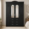 Black Four-Door Wardrobe with Mirrors Modern Affordable