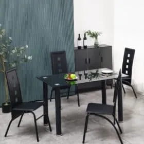 Kitchen Table And Chairs Black Glass Set of 5 Assembled from 5 Star Furniture