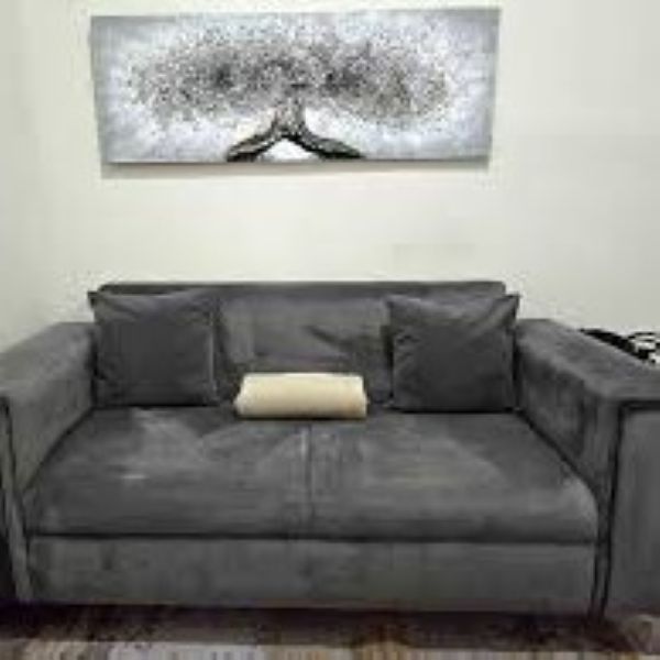 Grey Velvet Couch with matching cushions - 2 Division- Steel Legs - Image 4
