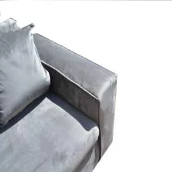 Grey Velvet Couch with matching cushions - 2 Division- Steel Legs