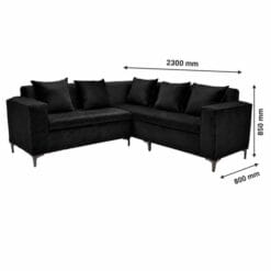 Corner sofa in black velvet 5 cushions included Affordable_measurements