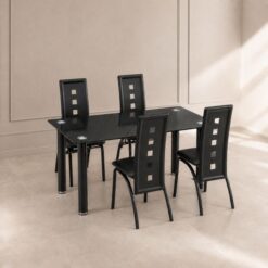Kitchen table and chairs Black Glass Set of 5 Affordable