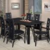 Glass dining table with 6 black chair - black leather seats