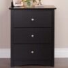 Black Bedside Table - 3 Drawers - Raised - Locally Manufactured
