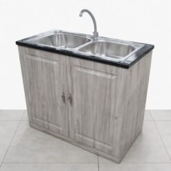 Sink and 2 door cabinet - Fitted Double bowl - Tap and pipes incl.