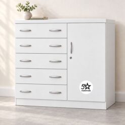 White Chest of Drawers with Cupboard 1200 mm Affordable