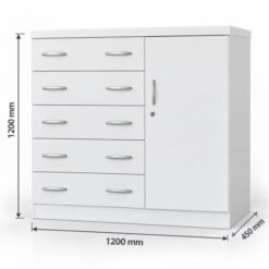 White five-drawer cupboard in a modern room_measurements