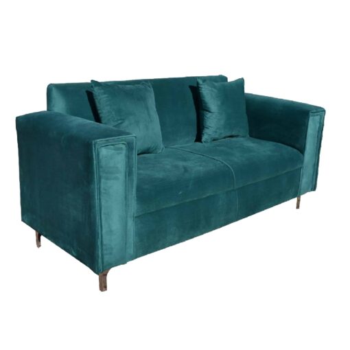 Comfortable green velvet sofa - 2 cushions included - Steel legs