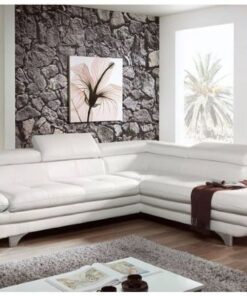 Alternative view of White Leather Corner Couch, Modern, Headrests, Sleek silver legs