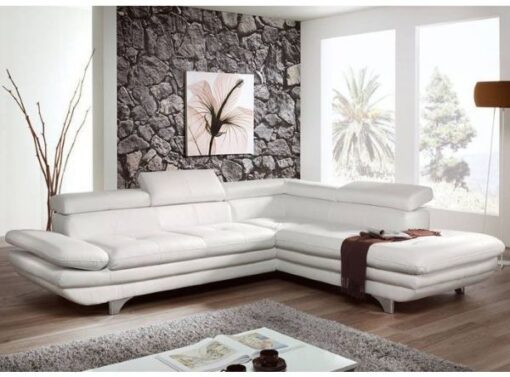 White Leather Corner Couch, Modern, Headrests, Sleek silver legs - Image 2
