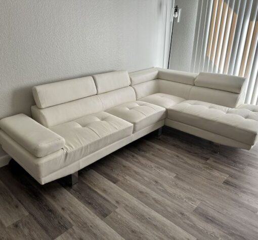 White Leather Corner Couch, Modern, Headrests, Sleek silver legs - Image 7