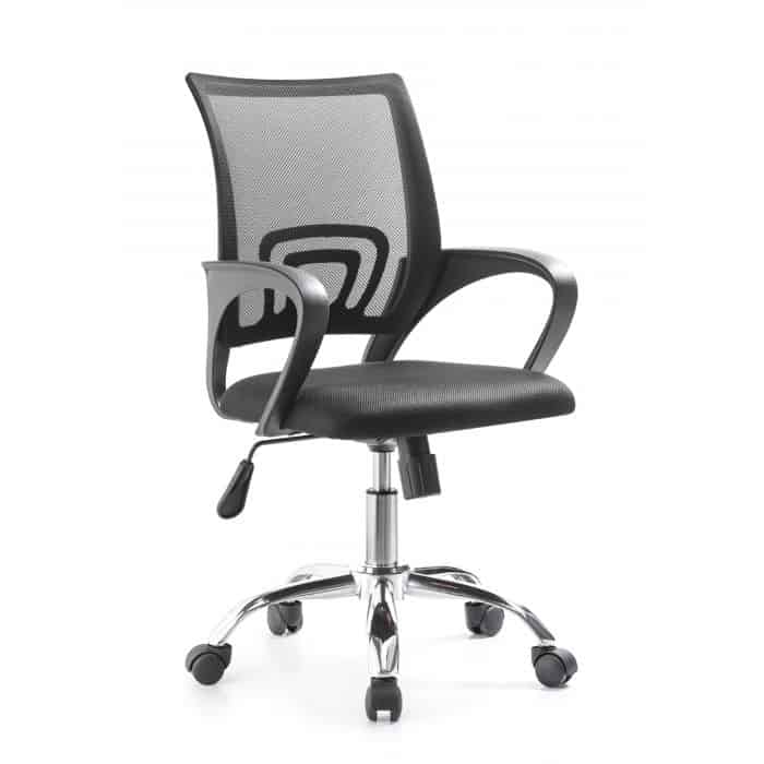 black-office-chair-assembled-adjustable-height-chrome-base-durable-lumber-support