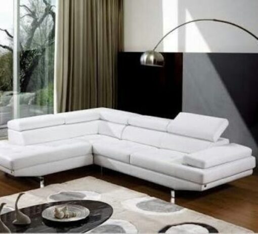 White Leather Corner Couch, Modern, Headrests, Sleek silver legs - Image 8