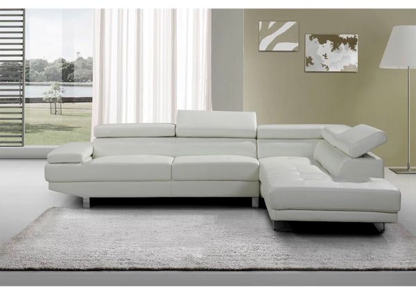 White Leather Corner Couch, Modern, Headrests, Sleek silver legs - 5starfurniture.co.za