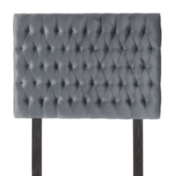 Grey Upholstered Headboard - Tufted - Velvet fabric - Queen size bed - with supportive Legs