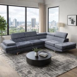 Velvet Corner Couch - Grey - Adjustable headrests Modern look - 5starfurniture.co.za