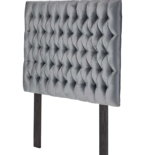 Grey Upholstered Headboard - Tufted - Velvet - Queen size - Legs - Image 3