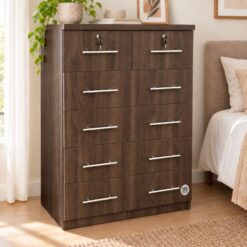 brown lockable chest of drawers