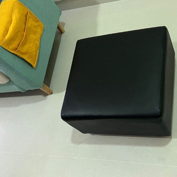 Upholstered Box Ottoman Black - Leatherette, Footrest, Raised - Image 5