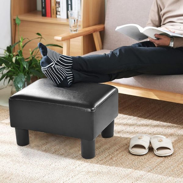 Upholstered Box Ottoman Black - Leatherette, Footrest, Raised - Image 2