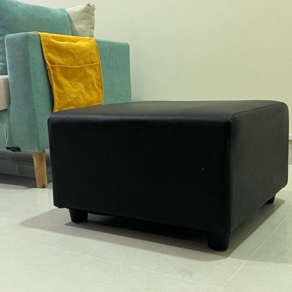 Upholstered Box Ottoman Black - Leatherette, Footrest, Raised - 5starfurniture.co.za