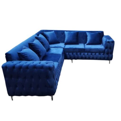 Corner lounge suite - Blue Velvet - Tufted / Chesterfield look - Mamza range - Image 5