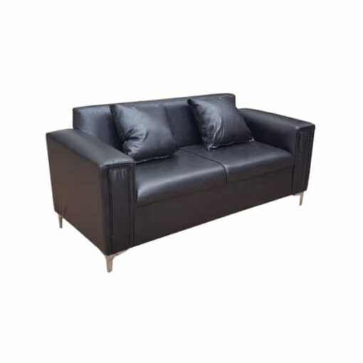 Couch black leather affordable - 2.5 seater - Cushions included