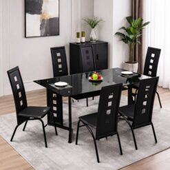 Glass dining table set, Six chairs included. Black, Metal, Assembled - 5starfurniture.co.za