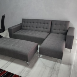 Alternative view of Velvet Sleeper Corner Couch - Grey, Modern, big ottoman include