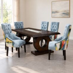 7-Piece Dining Room Set Wood Glass inlay Mahogany Stunning