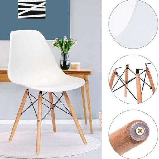 Plastic white dining chair, Wooden leg, Retro, Strong, ready-to-use - Image 3