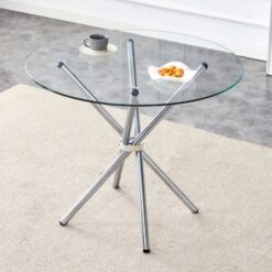 Round Glass Dining Table - Clear Tabletop - Silver Legs - Sturdy - 5starfurniture.co.za