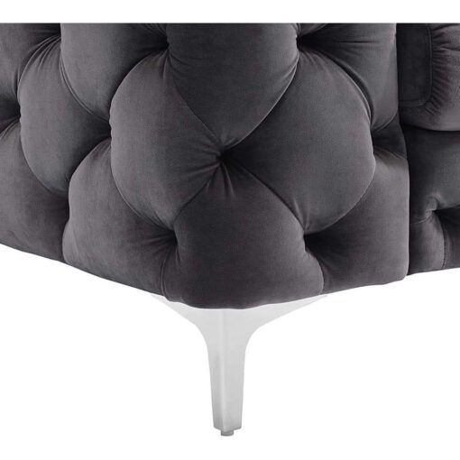 Grey velvet couch - 2 division - Chesterfield - Square arms - Image 5