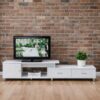 White TV Stand Extendable - Marble look, Assembled, Raised
