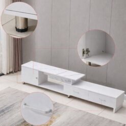 Alternative view of White TV Stand Extendable - Marble look, Assembled, Raised