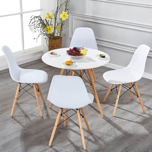 Plastic white dining chair, Wooden leg, Retro, Strong, ready-to-use - Image 6