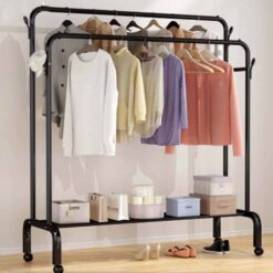 clothing-rack-black-assembled-wheels-double-pole-elevated-rack