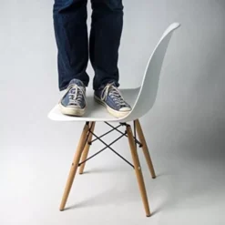 white plastic dining chair showing support capability
