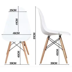 white plastic dining chair with wooden legs dimensions