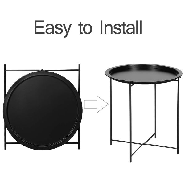 Round Black End Table - Metal structure - Light weight - Assembled - Image 5