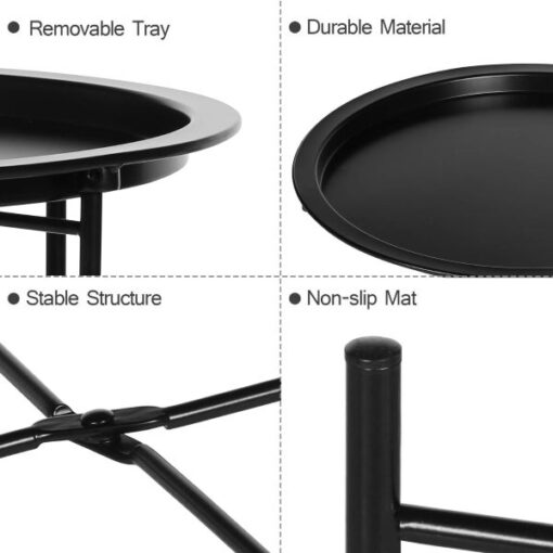 Round Black End Table - Metal structure - Light weight - Assembled - Image 6