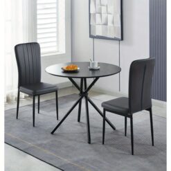 Alternative view of Round Black Dining Table - Glass Tabletop - Metal legs - Modern