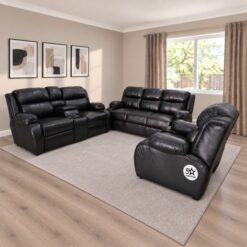 Black Leather Lounge Set 3-2-1 Cupholders Leather Affordable