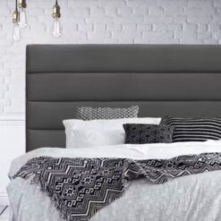 Padded Headboard Queen - Grey Velvet - Lines - Freestanding - 5starfurniture.co.za