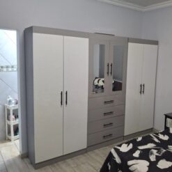 Wardrobe 6 doors drawers - Grey and White, 2.4m, Ready-to-use - 5starfurniture.co.za