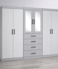 Wardrobe 6 doors drawers - Grey and White, 2.4m, Ready-to-use - 5starfurniture.co.za