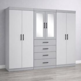 Wardrobe Six Doors drawers - Grey and White, 2.4m, Ready-to-use