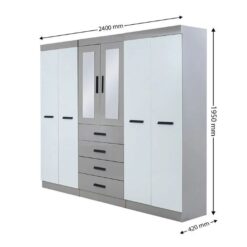 Double Wardrobe 6 doors - Grey and White, 2.7m, Ready-to-use - 5starfurniture.co.za
