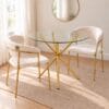 Gold glass dining table and 2 chairs Lightweight Affordable