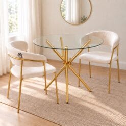 Gold glass dining table and 2 chairs Lightweight Affordable